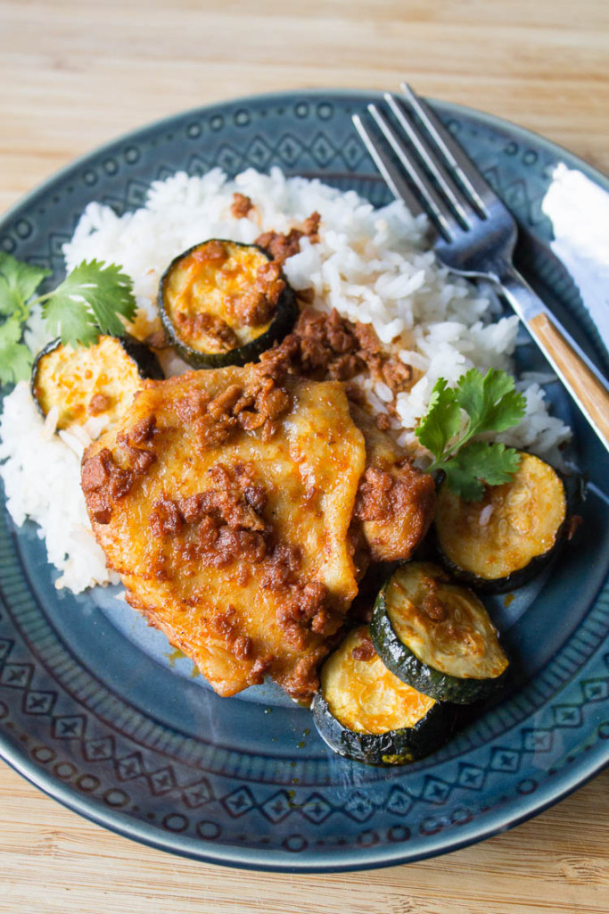 Four-Ingredient baked chicken with soy chorizo dinner that takes little prepping.