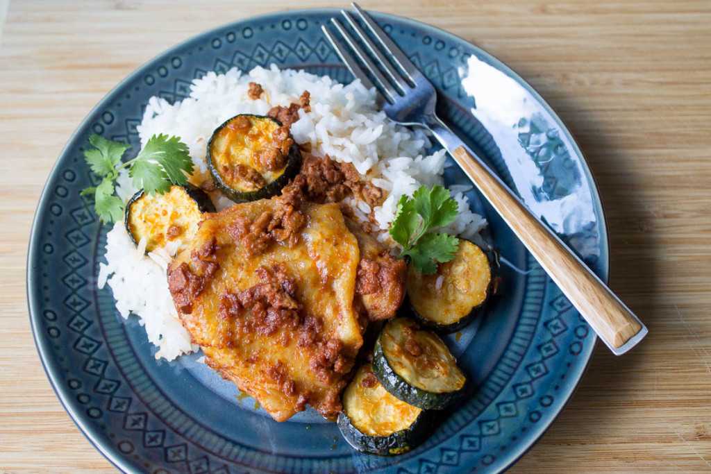 Four-Ingredient baked chicken with soy chorizo dinner that takes little prepping.