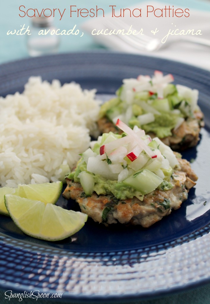 Savory Fresh Tuna Patties with Avocado, Cucumber, and Jicama
