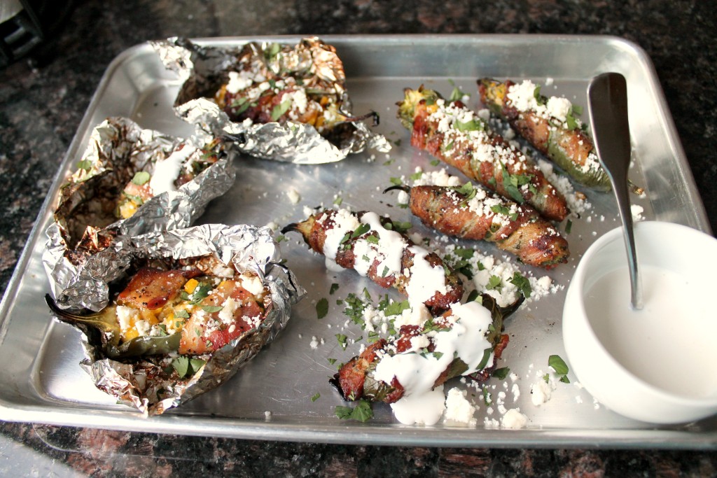 Bacon wrapped jalapenos with corn and feta cheese 13