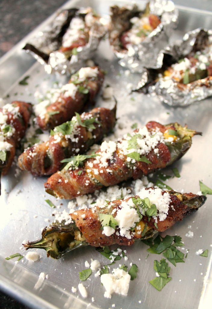 Bacon wrapped jalapenos with corn and feta cheese 15