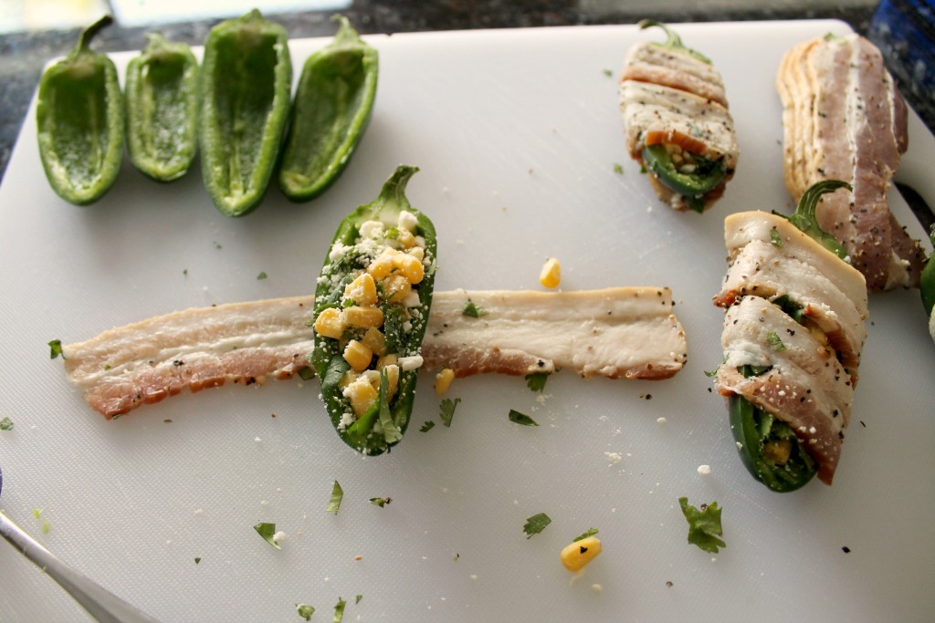 Bacon wrapped jalapenos with corn and feta cheese 5