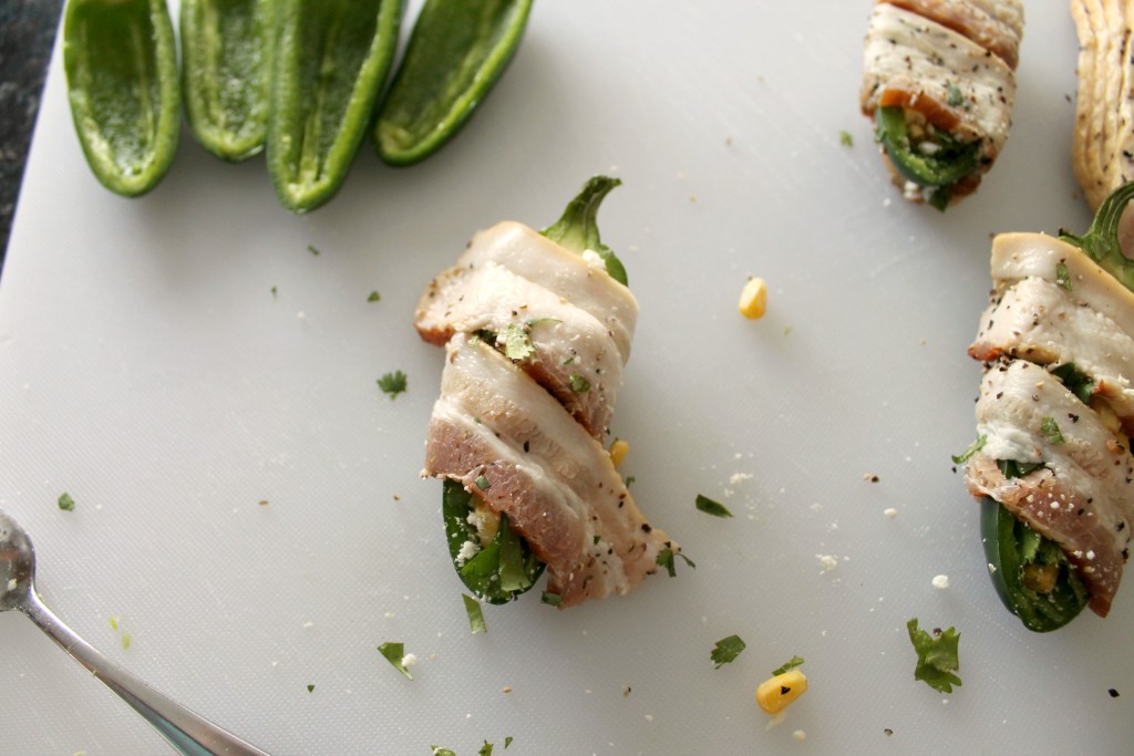 Bacon wrapped jalapenos with corn and feta cheese 6