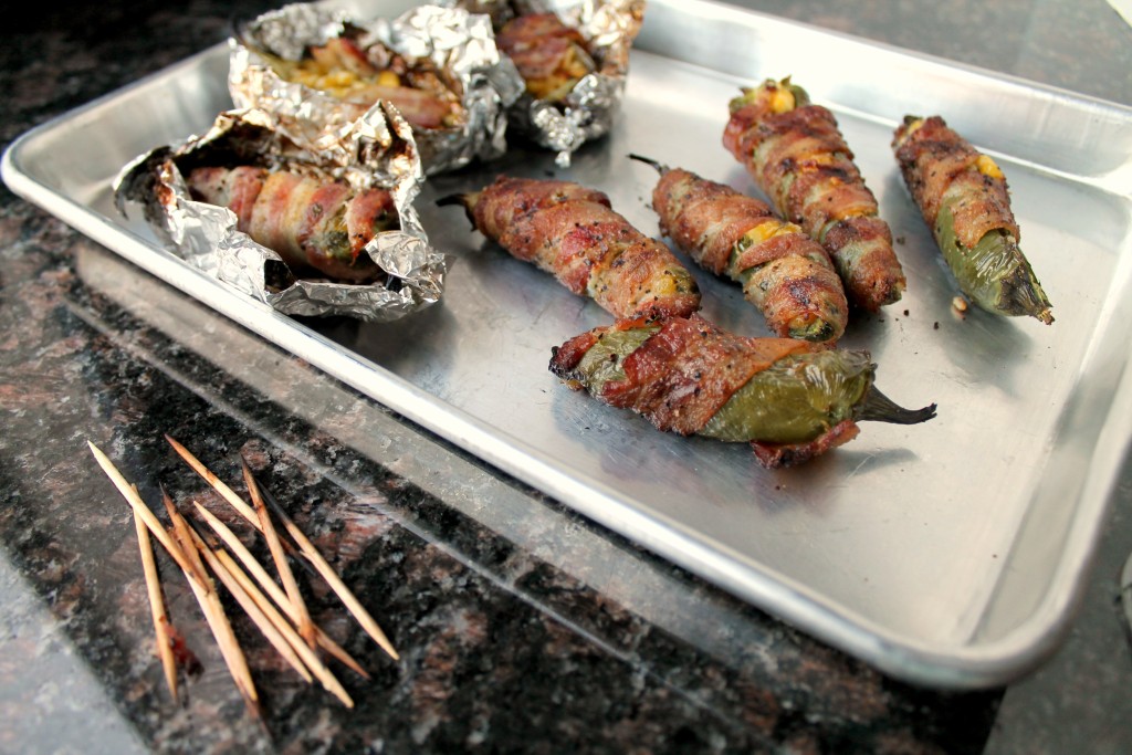 Bacon wrapped jalapenos with corn and feta cheese 8