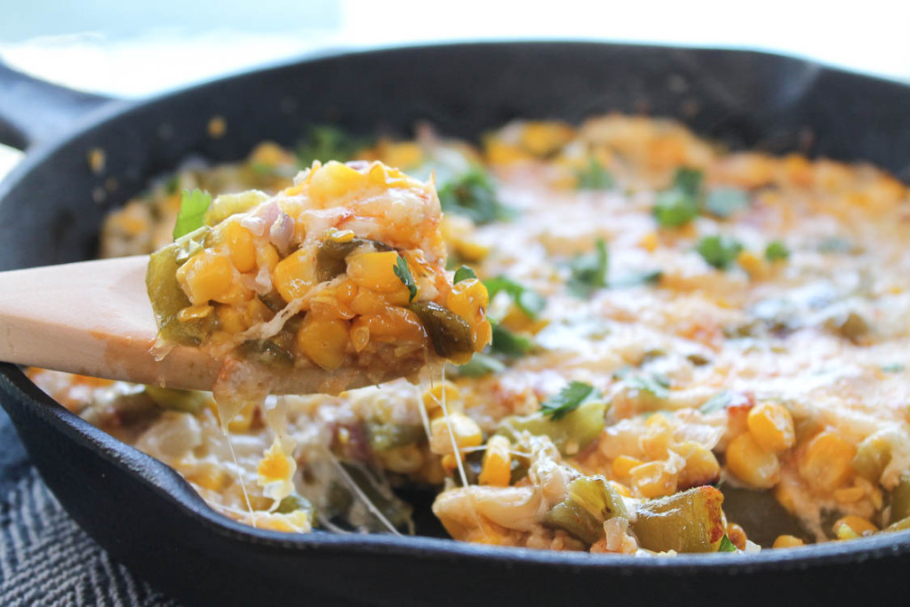 Grilled Anaheim chile and corn appetizer with melted queso enchillado