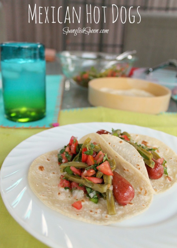 Hot Dog in a tortilla with cactus salad