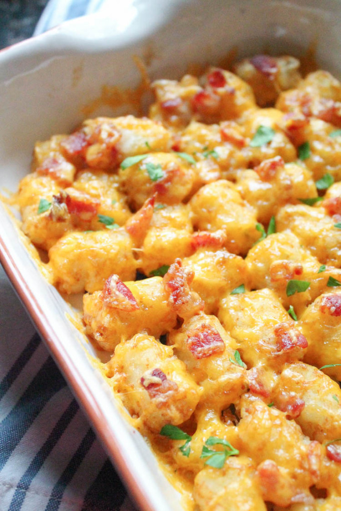 Baked Tater Tots with Bacon and Cheddar Cheese