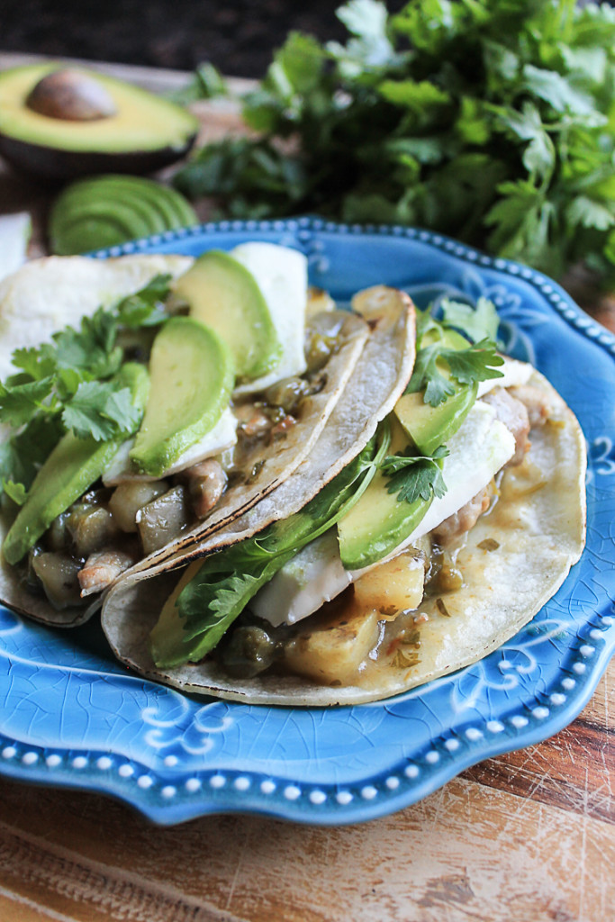 Chile Verde Tacos with Nopales and Potatoes