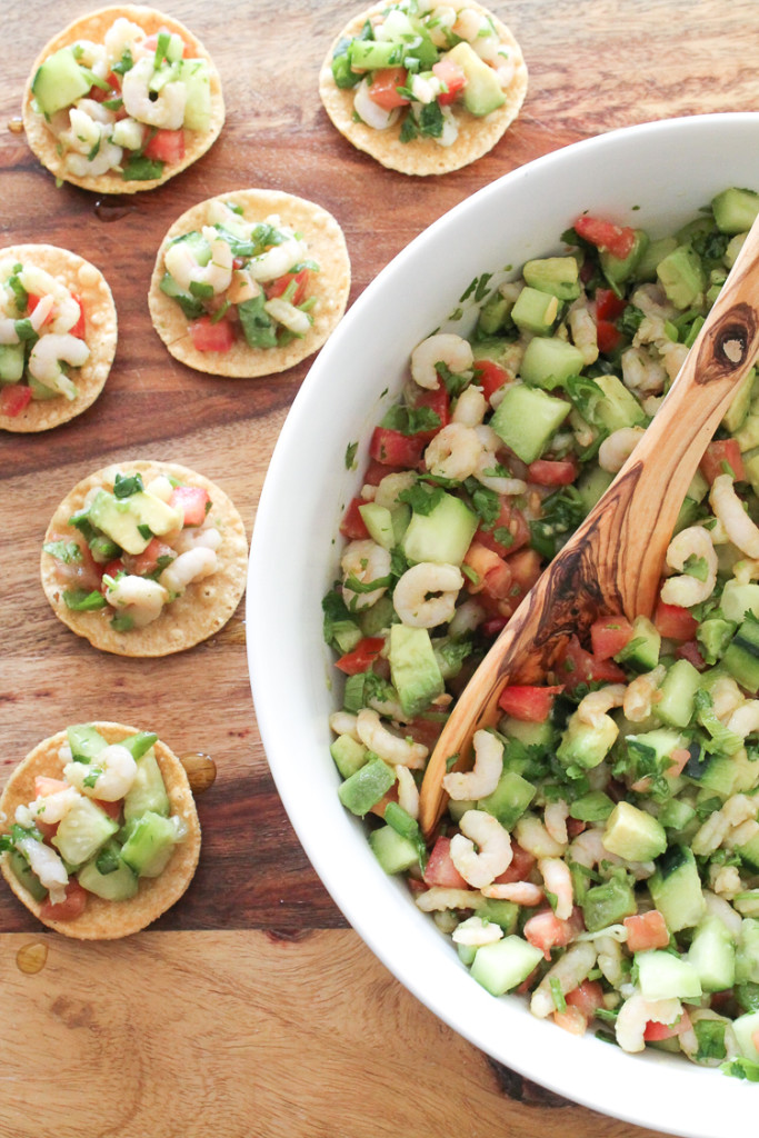 Quick Shrimp Tostada Appetizer via SpanglishSpoon.com Quick Shrimp Tostada Appetizer