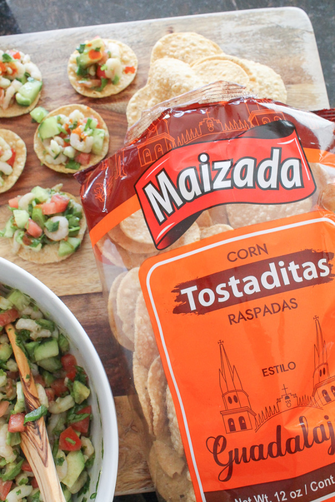 Quick Shrimp Tostada Appetizer via SpanglishSpoon.com Quick Shrimp Tostada Appetizer