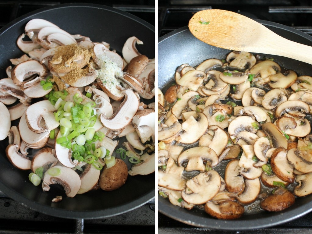 Sautéed mushrooms with green onions, coriander and garlic salt.