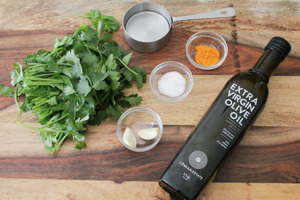 Dairy-Free Low-Fat Cilantro Dressing via SpanglishSpoon.com Ingredients for Dairy-Free Low-Fat Cilantro Dressing
