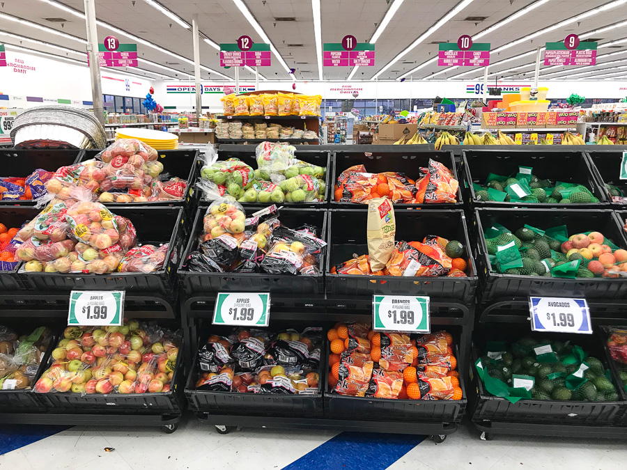 A variety of potatoes on display at the 99 cent store.