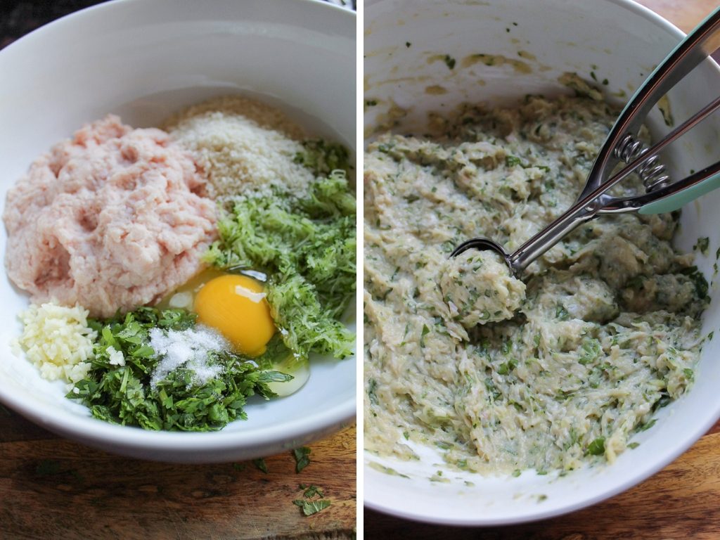 Ingredients for turkey meatballs with zucchini.